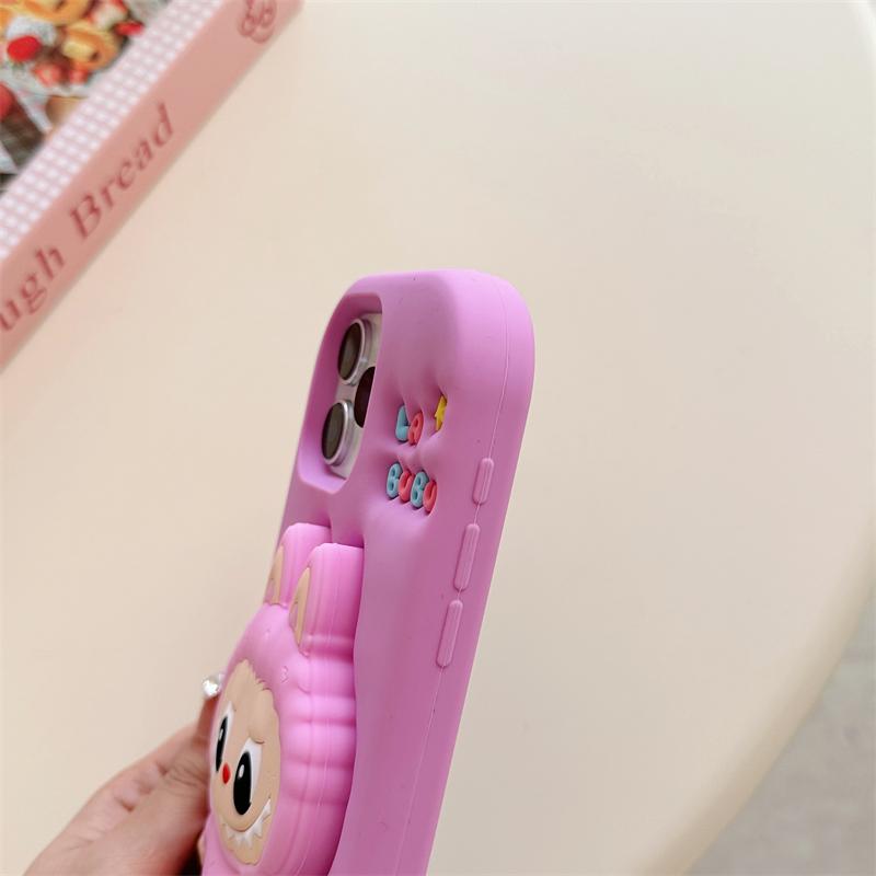 Custodia per telefono 3D carina con supporto per iPhone 17 16 15 14 13 12 11 Pro Max 16E Cover in morbido silicone