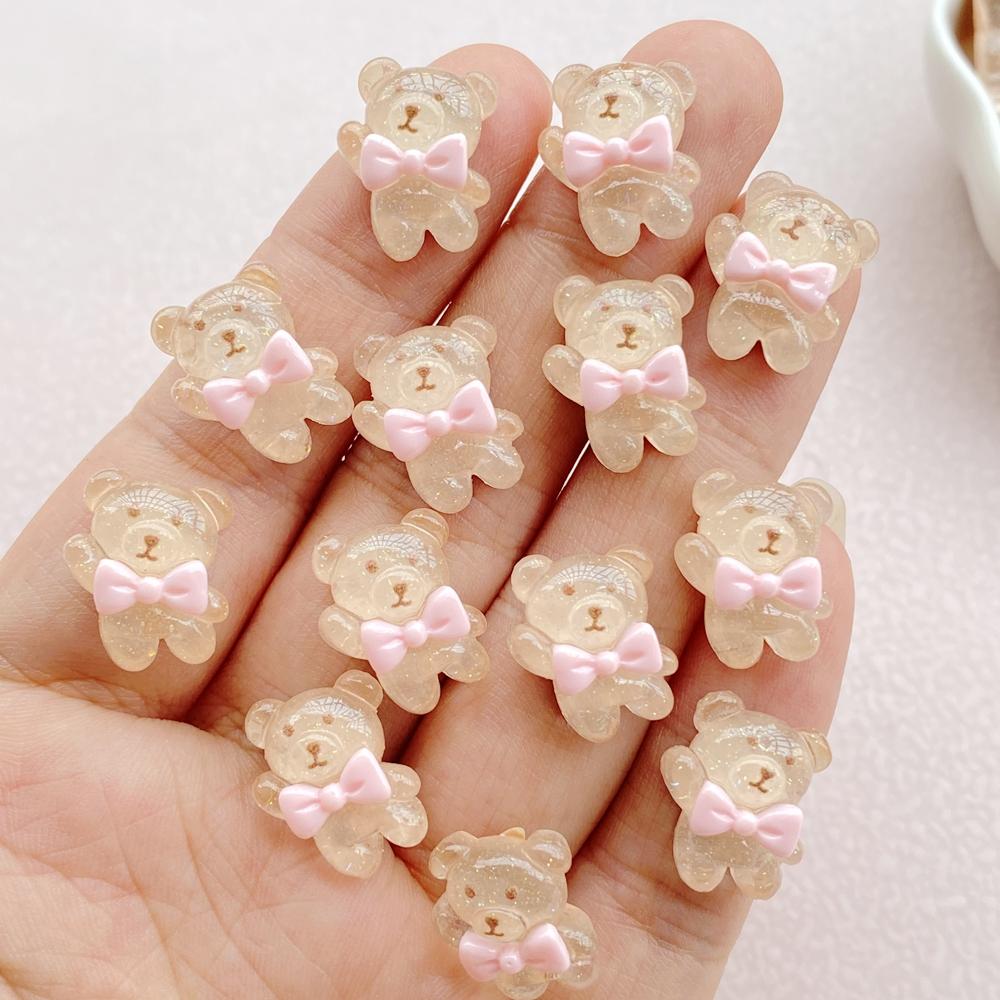20Pcs Cute Mini Cartoon Bear Nail Art Resin Designer Charms DIY Craft For Nail 3D Decorations Jewelry