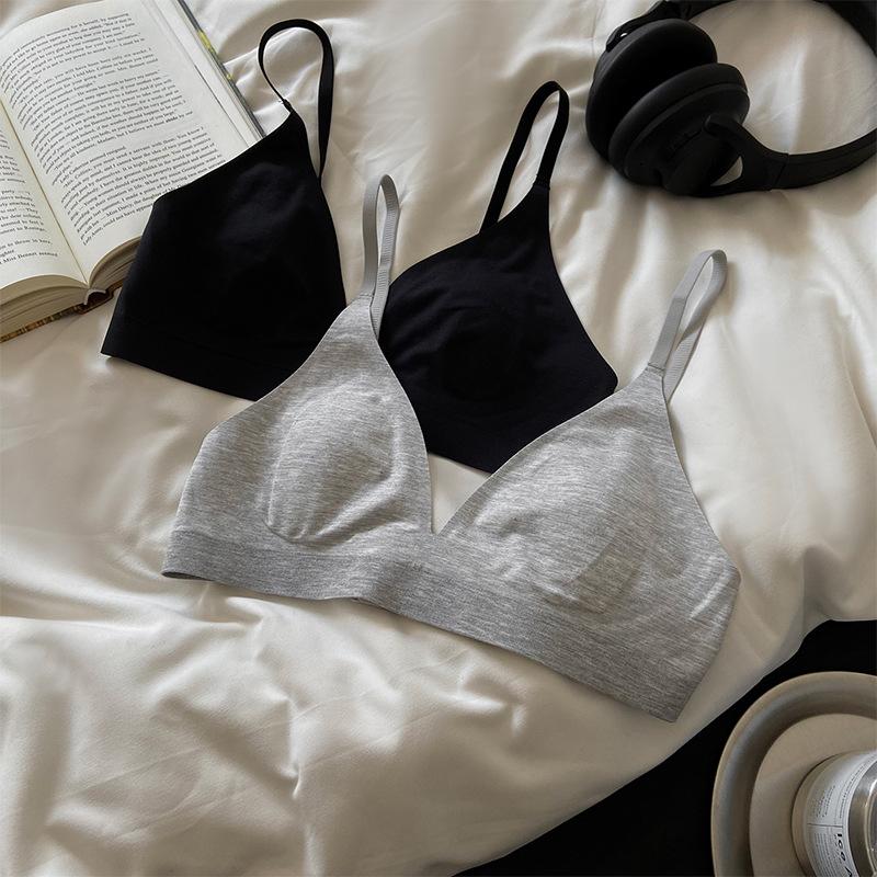 French cashmere milk leather triangle cup underwear deep V thin shoulder strap no trace steel ring small chest gathering bra CM