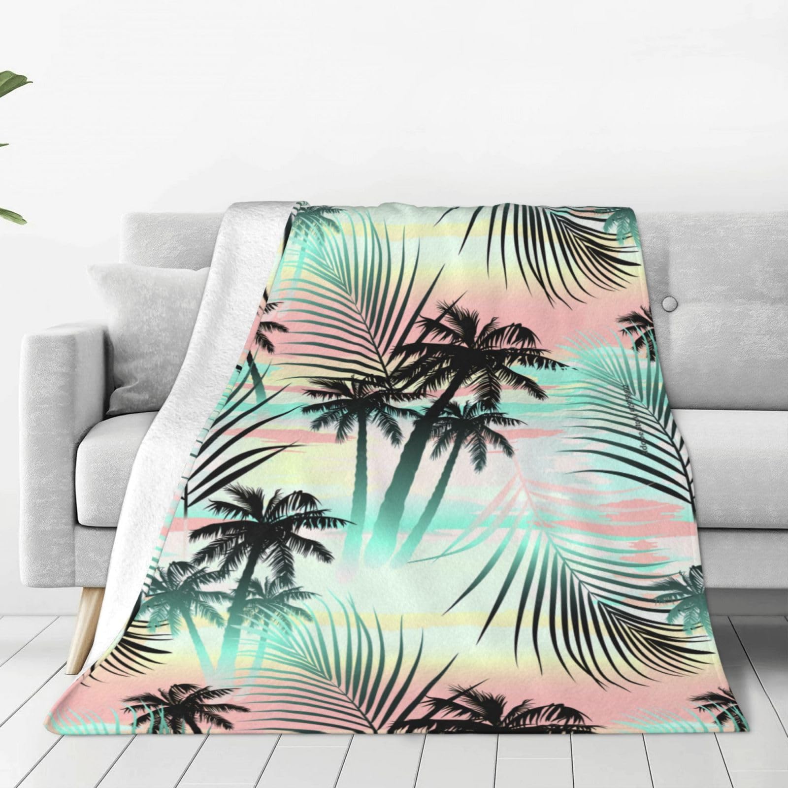 

Coconut Palm Tree Throw Blanket Soft Summer Tropical Theme Fleece Blanket for Home Bed Sofa Couch Chair Outdoor Travel Camping 75x90cm