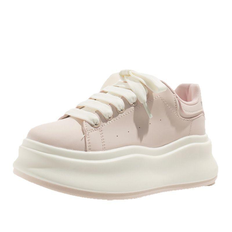 Thick-soled White Shoes Lightweight Women's Shoes Stepping On Shit Board Shoes Increased Leather Casual Shoes