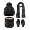3Pcs/Set Kids Hat Scarf Gloves Set Rainbow Twist Texture Plush Ball Decor Knitting Hat
