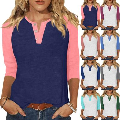 Women's T Shirt Print Button 3/4 Sleeve Daily Weekend Fashion Basic V- Neck Regular Top