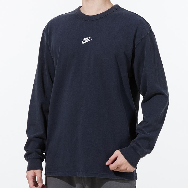 Nike Solid Color Small Logo Crew Neck Long Sleeve T-Shirt Men Tops Dark-Blue DJ1583-451