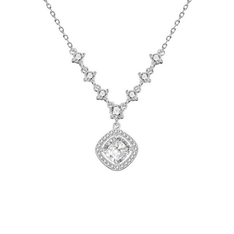 

925 Silver Zircon Square Sugar Necklace Ins Style Trendy Everyday Jewelry for Women 925 silver