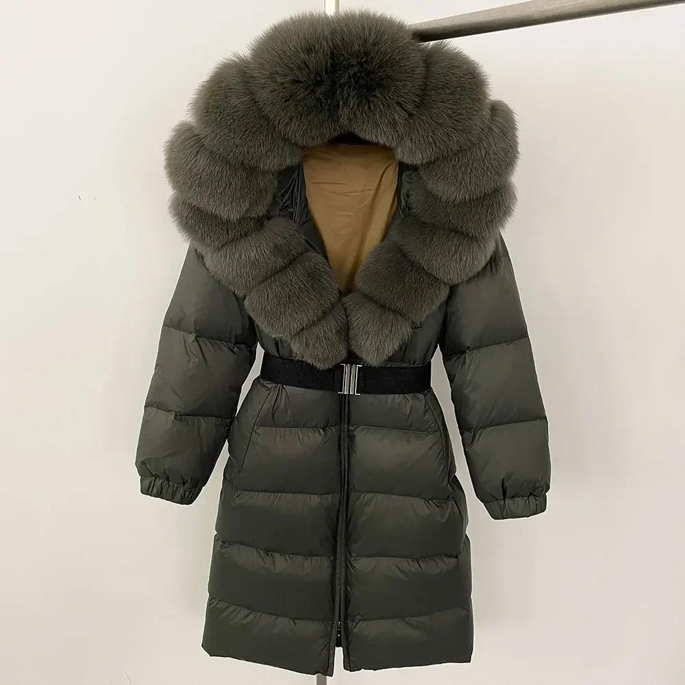 OFTBUY Moda Inverno Giacca Piumino 90% Imbottita con Piumino Collo in Pelliccia di Volpe Oversize Rimovibile Cucita Giacca Piumino Donna Abbigliamento Casual Largo