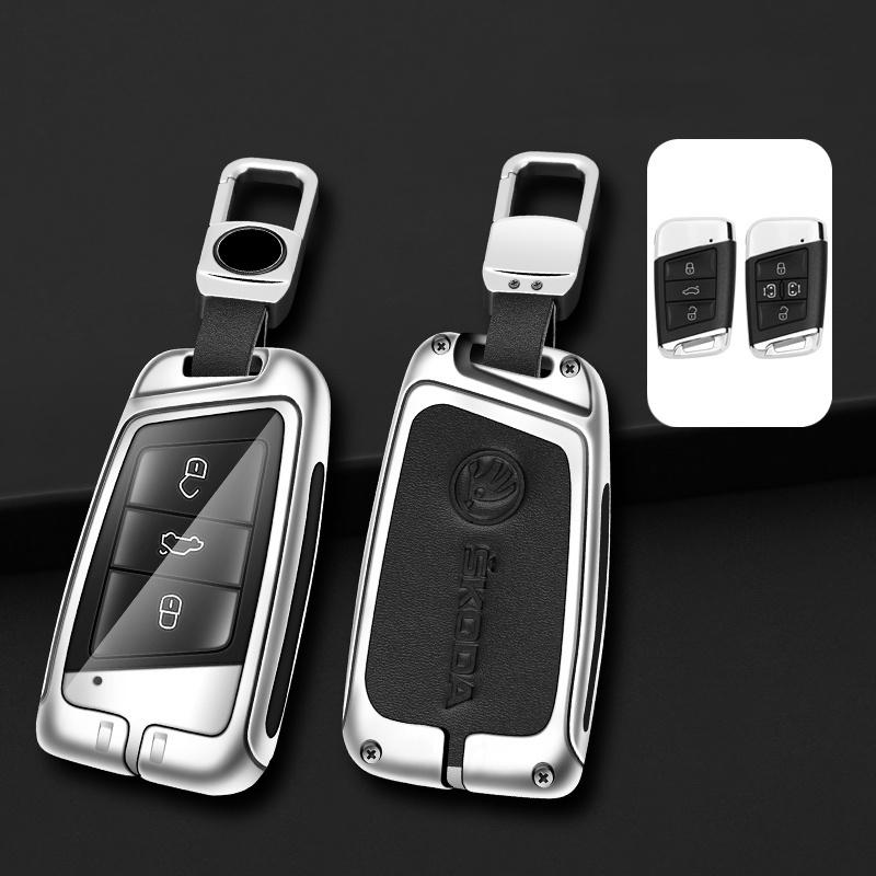 AAAAM1 Zinc Alloy Car Smart Remote Key Case Bag Cover Holder Shell Fob For Skoda Superb A7 Karoq Kodiaq 2020 2021 Keychain Accessories