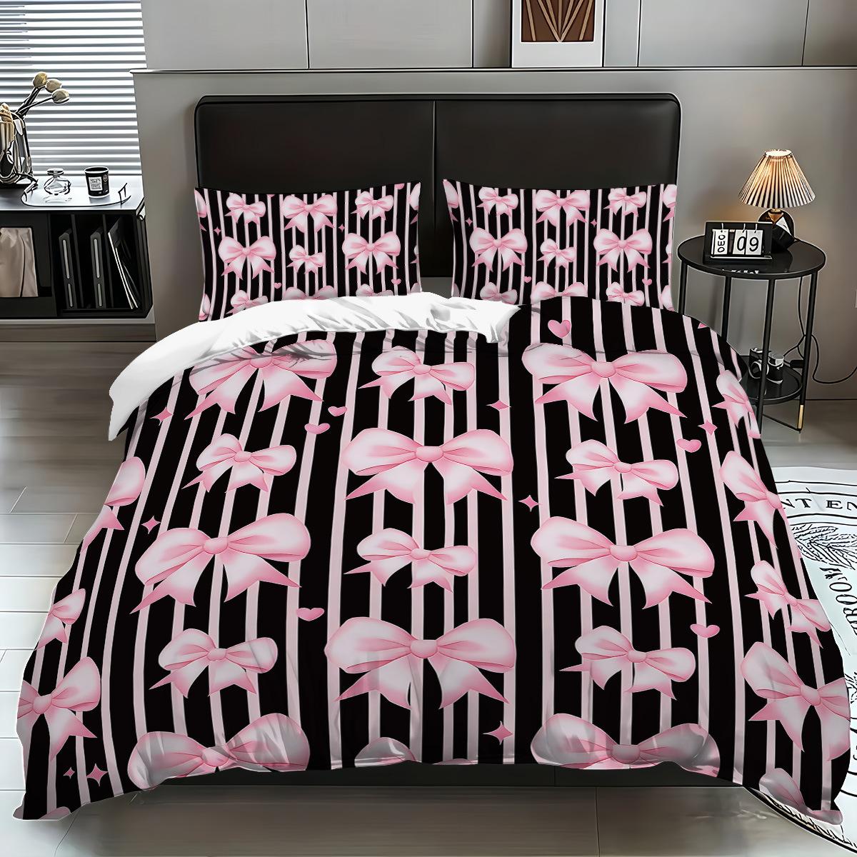 

Home Textile Three-Piece Bow Digital Printing Quilt Cover Pillowcase Bedding 135x200