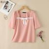 ZANZEA Women Elegant Square Collar Summer Casual Short Sleeve Blouse