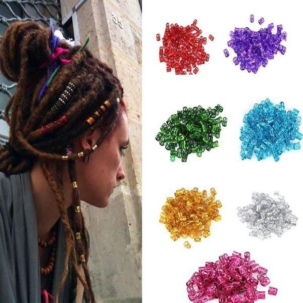 50pcs 8mm Dreadlock Bead Adjustable Hair Braid Rings Cuffs Clips Tubes Jewelry