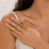 Elegant Ginkgo Leaf Flower Ring for Women, Vintage Gold Finger Ring Wedge Jewelry Accessory Gift