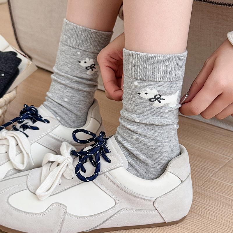 Socks Pure Cotton Stacking Socks Cute Cartoon Season Puppy Pastoral Cotton Medium Tube Socks