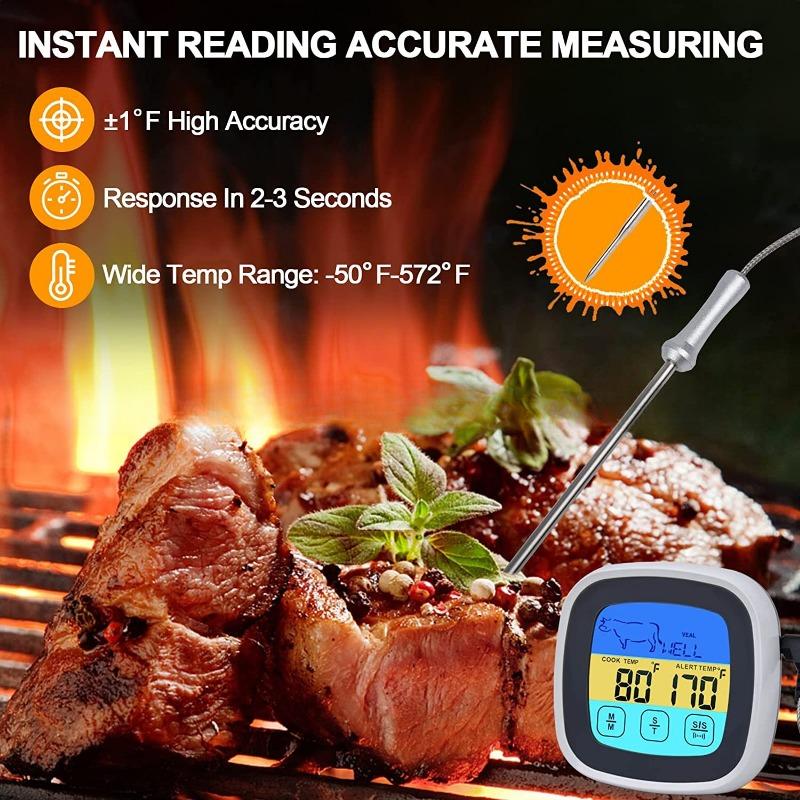 Digital Kitchen Thermometer Probe Touch Screen Meat Barbecue Food Temperature Measuring Tool Steak BBQ Timer Cooking Tools 1PC