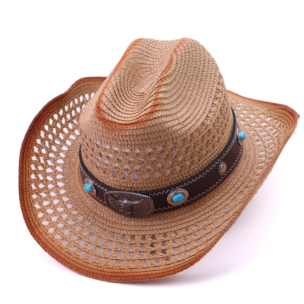 Western Cowboy Hat Retro Ethnic Style Top Hat Summer Straw Shading Sun Protection Hat Children European and American Jazz Hat