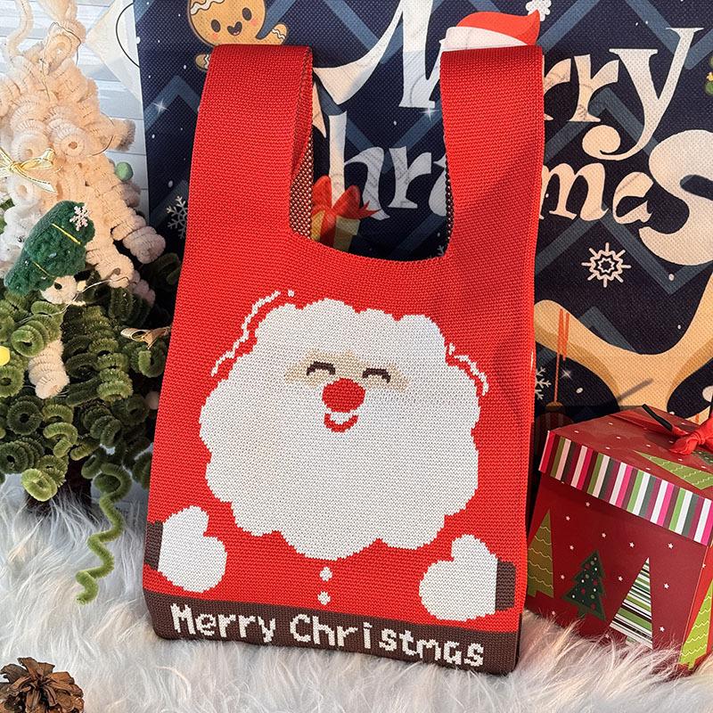 Merry Christmas Gift Bag Christmas Eve Apple Candy Bag Canvas Handbag Santa Claus Knitted Storage Bag Decor Holiday Gifts