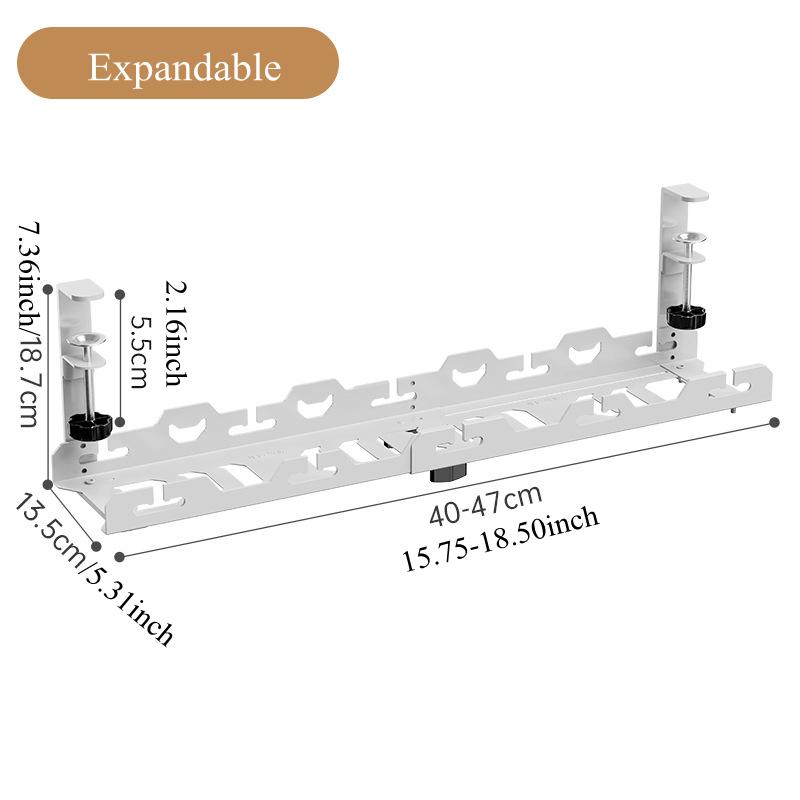 Telescopic Under Table Storage Rack Metal Cable Management Tray Home Office Desk Wire Organizer No Punching Storage Accessories
