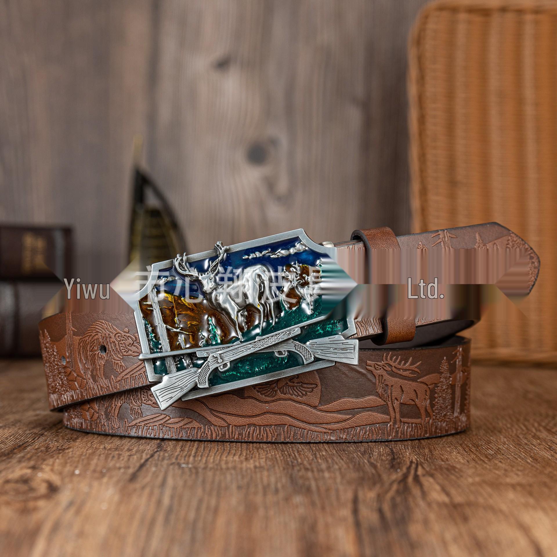 Western Cowboy Elk Zinc Alloy Double Gun PU Leather Belt 120 cm коричневый
