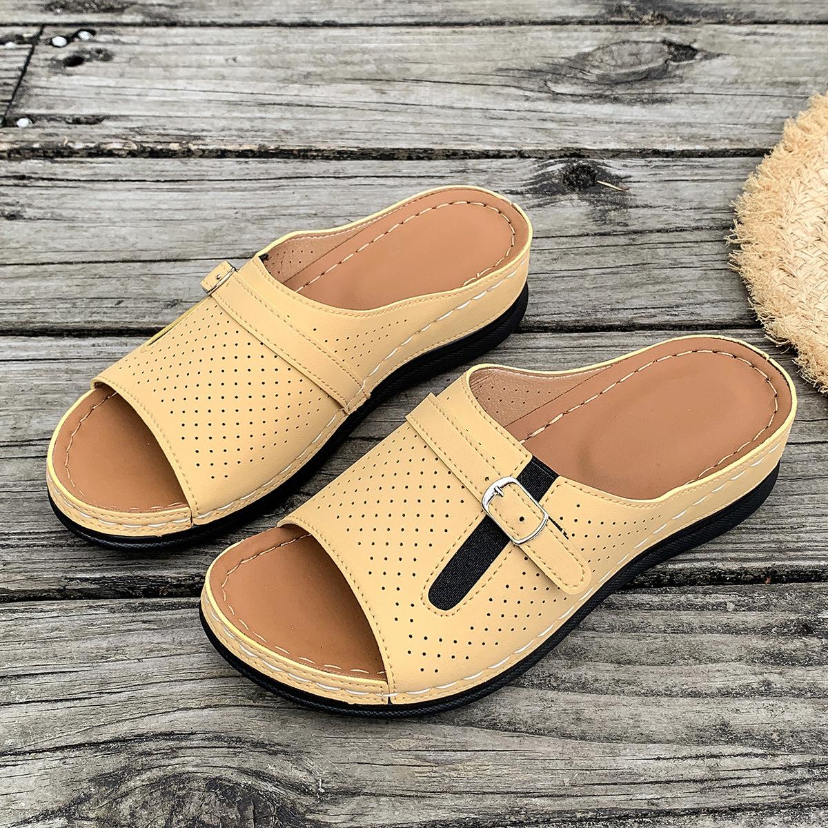 

Летние новые женские сандалии на платформе большого размера, украшенные пряжкой, в европейском и американском стиле, легкие и удобные 43 жёлтый