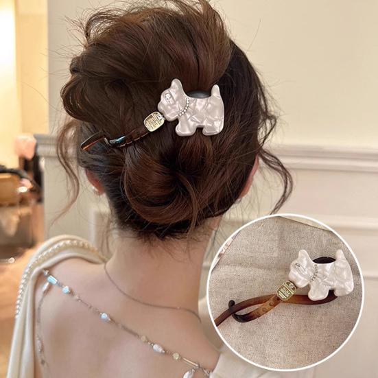 Hairpin Faux Pearls Cat Puppy Shape Hair Claw Back Head Hair Clip Acrylic Hair Styling Tool