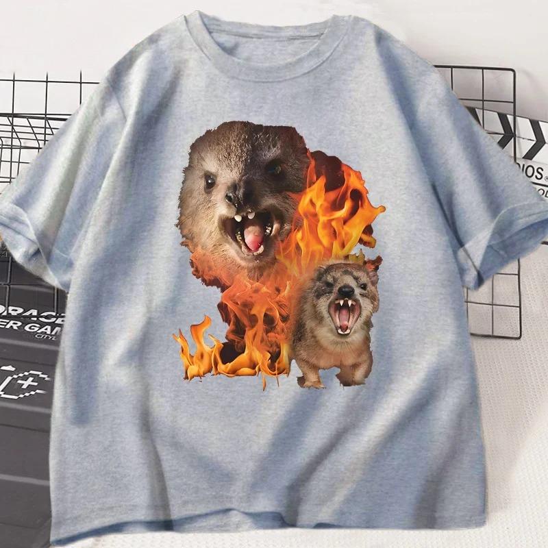 Funny Rock Hyrax Fire Meme Tee Shirt Men Women Stupid T-shirt Ugly Unhinged Tshirt Summer Opossum Raccoon Tops