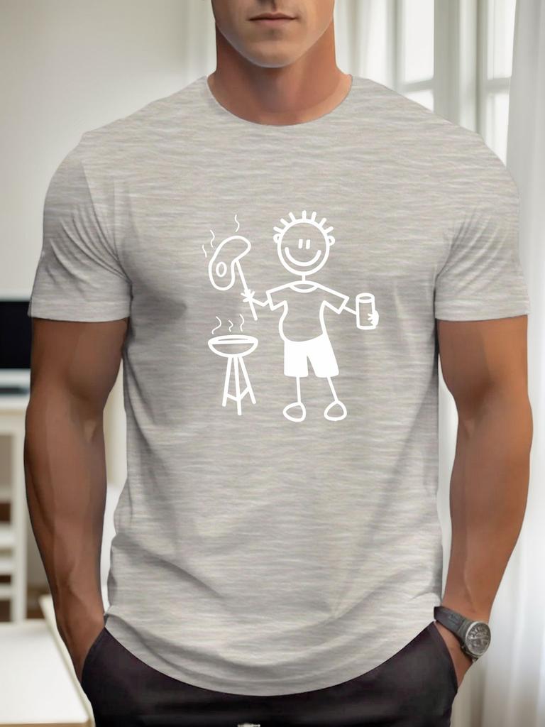 Barbecue Cartoon Character Print 100Cotton Men Woment Tshirt Summer Autumn Daily Sports Party Casual Loose Street Short Sleeve