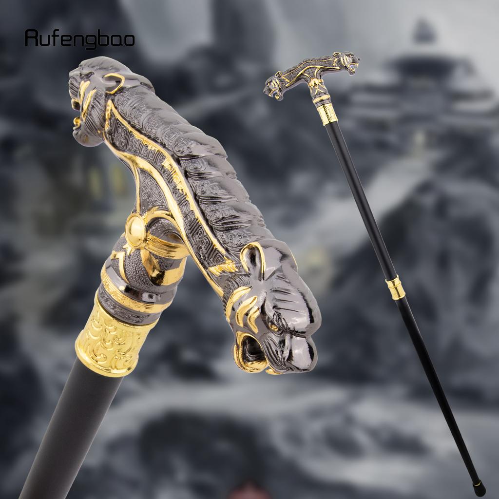 Golden Black Double Head Leopard Walking Stick Decorative Cospaly Party Fashionable Cane Halloween Crosier Cane 92cm