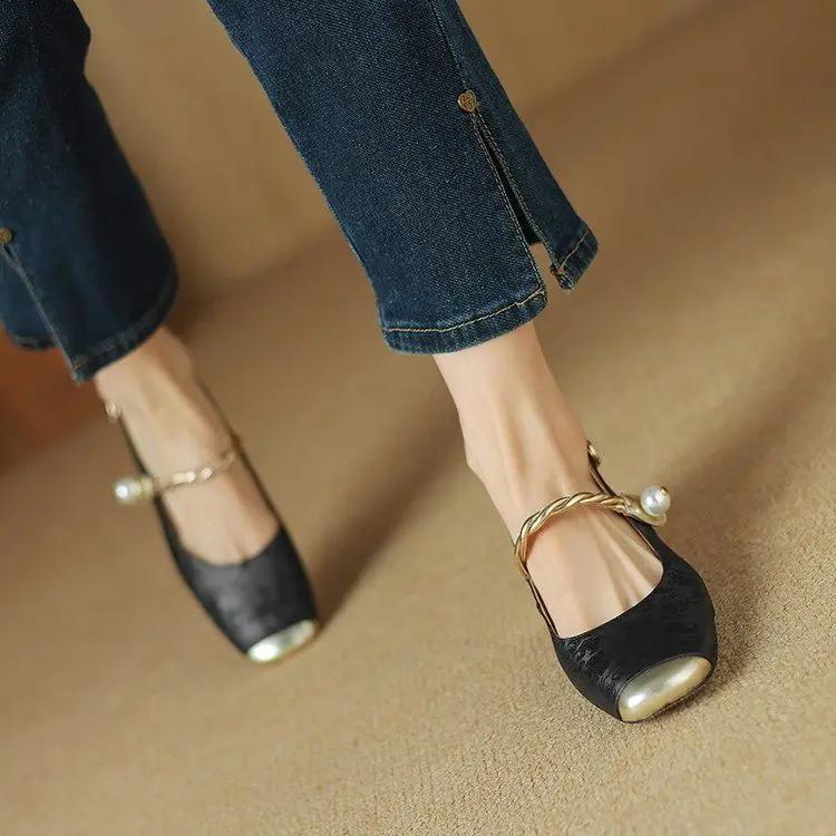 Thick Heel Vintage Buckles Woman Shoes Block Chunky Sandals for Women New Breathable Fashion Summer 2025 Comfortable Shoe