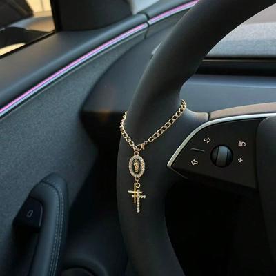 1pc Steering Wheel Decor, 15cm Adjustable Length, Minimalist, Cute, Creative Rosary Bead Car Pendant Accessory, Unique Fashion Car Hanging Decoration