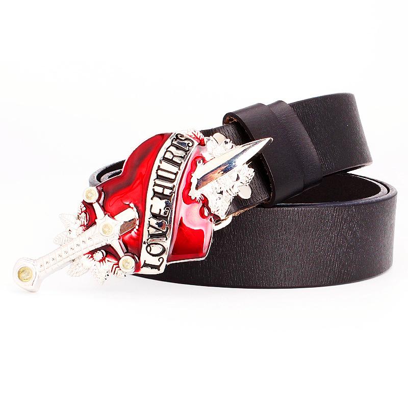 Модные Ремни LOVE Hurt Сердце Стрела Металлическая Пряжка Коровья Кожа Натуральная Кожаная Ремень Рок Декоративный Пояс Для Женщин Мужчин Подарок 105cm