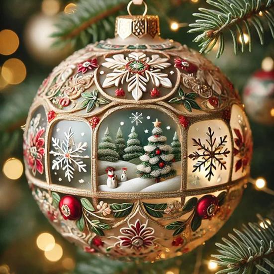 Elegant 2D Fairy Tale Planet Christmas Ornament with Snow Globe and Reindeer Motif