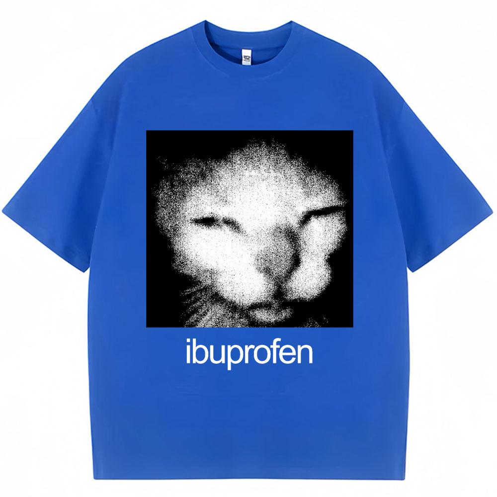 Vintage Funny Ibuprofen Cat Meme Graphic T Shirt Men Women Humor Fashion T Shirts Oversized Cotton Casual Streetwear T-shirts