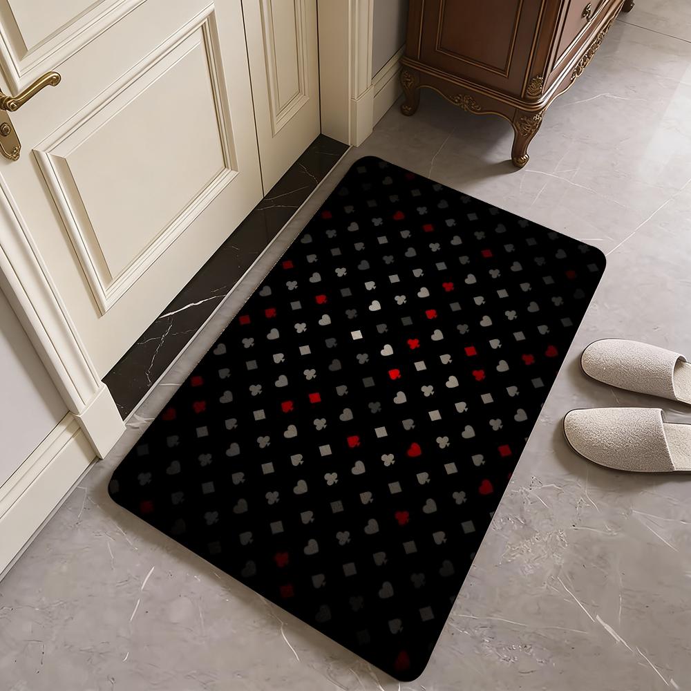 Fashion Spade Floor Mat Washable Absorbent Flannel Door Mat Non-Slip Indoor Floor Carpet
