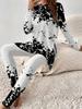 Vintage floral print crew neck long-sleeved set slim sports slim tight yoga trousers set