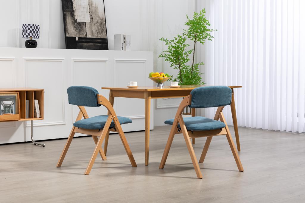 HOMEFUN Sedie Pieghevoli con Sedili Imbottiti, Set di 2 Sedie da Pranzo Impilabili in Legno, Copertura Rimovibile, Cucina Ufficio Matrimonio Festa Picnic, Blu