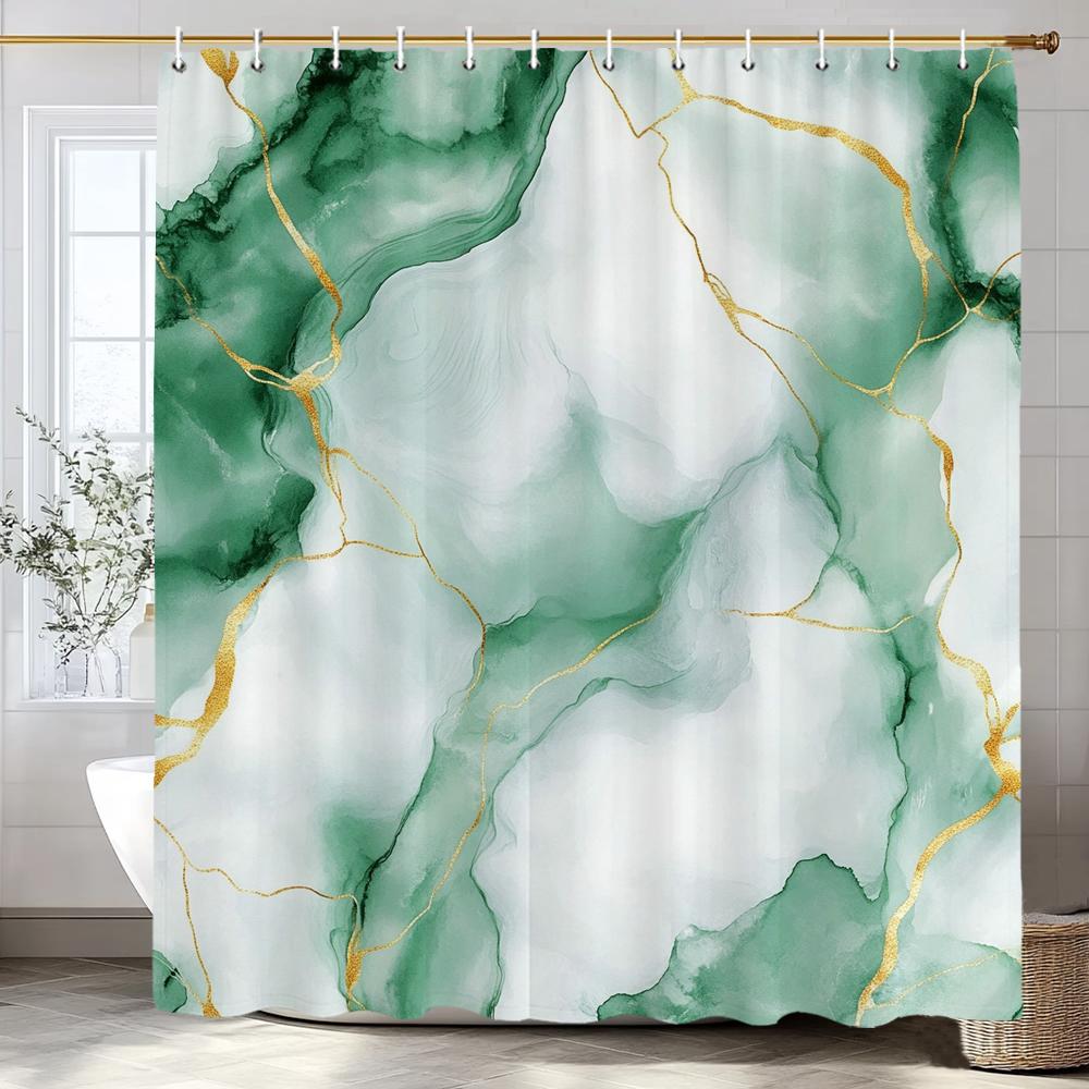 Cortina de Ducha con Impresión Flow Art Mármol Verde, Cortina de Ducha Decorativa para Baño, Cortina de Ducha Impermeable con Ganchos