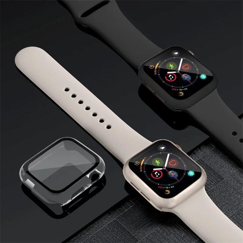 2PCS Tempered Glass+cover For Watch Case 44mm 40mm 42mm 41mm 45mm PC bumper Screen Protector iWatch series 9 8 7 6 5 3 se