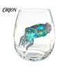 Decorative Aesthetic Water Tumblers Stemless Wine Glasses with Marine Animal Pattern, 420ml Capacity, High Borosilicate Clear Glass Cups for