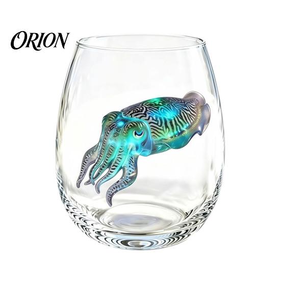Decorative Aesthetic Water Tumblers Stemless Wine Glasses with Marine Animal Pattern, 420ml Capacity, High Borosilicate Clear Glass Cups for