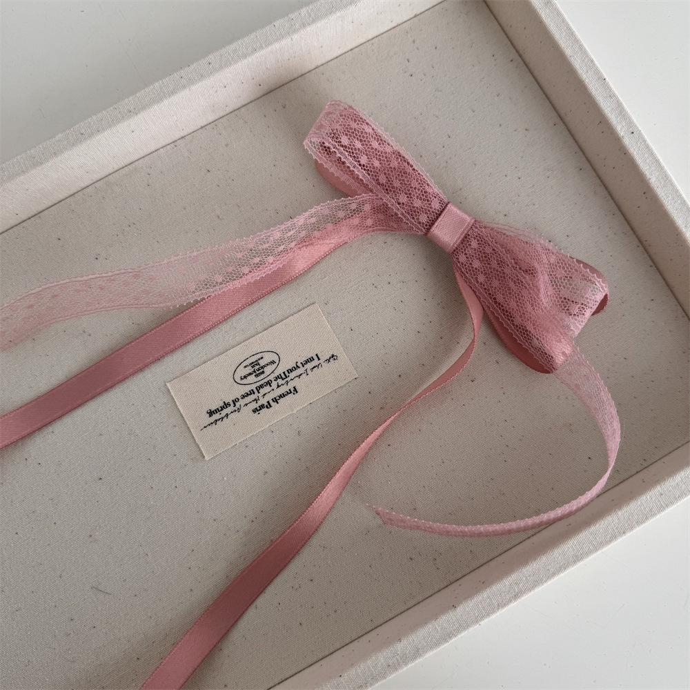 Korean Style Sweet Double-Layer Lace Hair Bow Clip with Long Flowing Ribbon