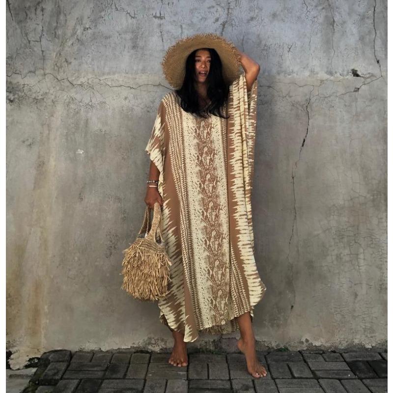 

Женская мода лето весна цвет блок принт рукава 1/2 V-образный вырез свободная талия повседневные платья Size: One Size