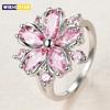 Anello di pietra di cristallo rosa femminile carino con ciondolo di lusso sottile anelli di nozze per le donne delicato sposa fiore zircone anello di fidanzamento