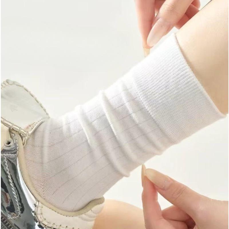 White Socks, Ladies' Pull-out Pile Socks, Mid-calf Combed Cotton Anti-pilling Socks, Spring and Autumn Trendy Simple Socks