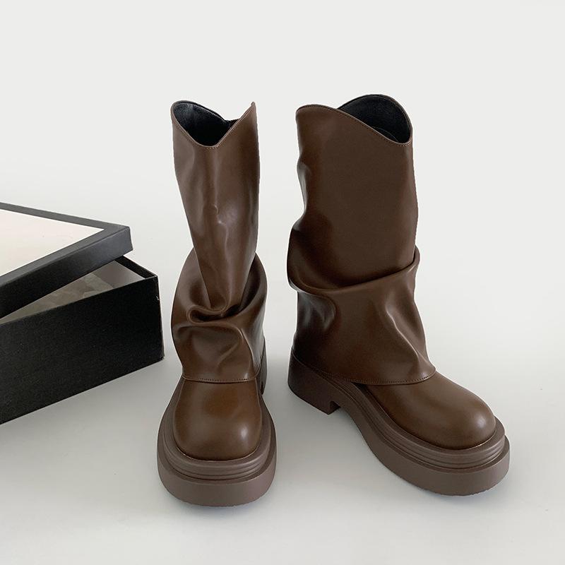 Fashion retro British style thick heel platform Martin boots women's 2025 summer versatile new trouser tube boots short boots