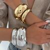 SHIXIN Exaggerated Metal Big Round Wide Bracelets for Women Hiphop Glossy Geometric Stackable Bangle Bracelet Party Jewelry New