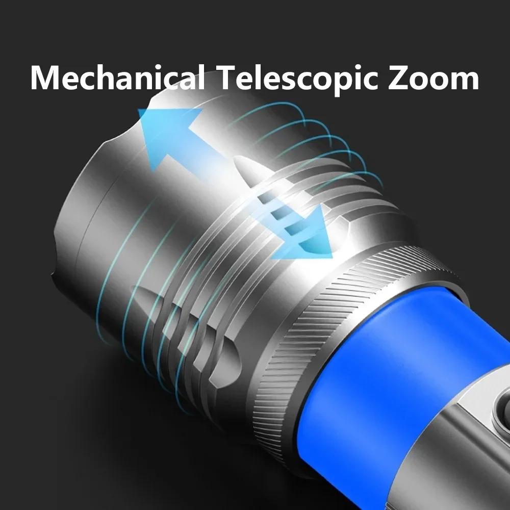 Aluminum Alloy Flashlight Rechargeable Portable, Strong Light, Variable Focus Flashlight Outdoor Multi-functional Fishing Light