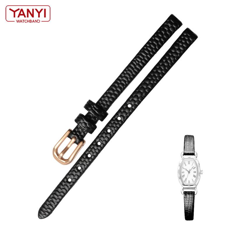Genuine Leather Watchband Womens Bracelet 6mm 8mm 10mm 12mm Lizards Leather Watch Strap Small Wristwatches Belt Pin Buckle