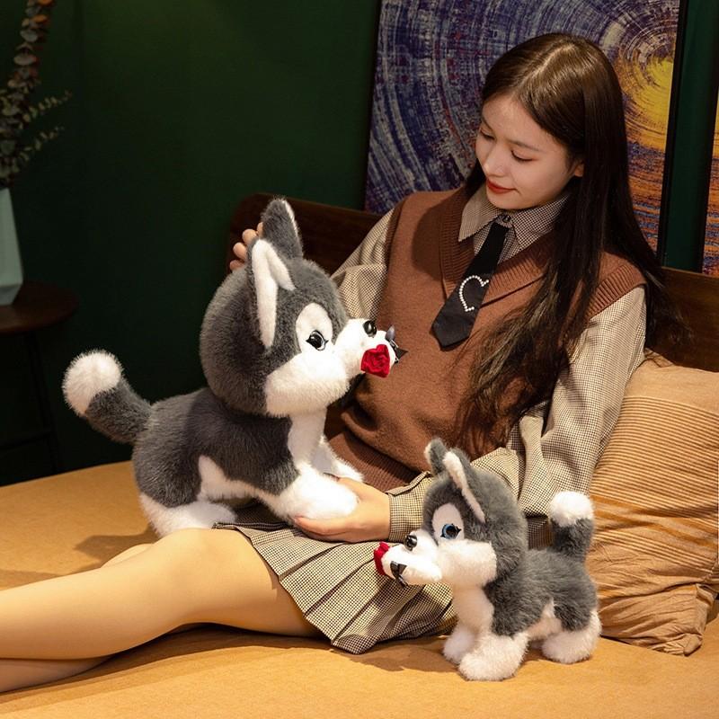 Rose Husky Creative Plush Toys Cute Valentine Days Girls Boys Holiday Gifts