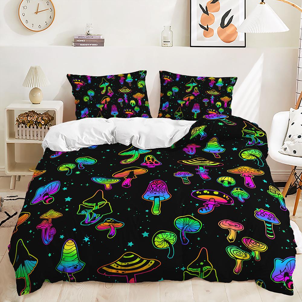 Three-Piece Cute Mushroom Quilt Set Two-Piece Bedding Digital Printing Kit