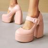 Black White Mary Janes Super Thick High Heels Platforms Pumps For Women Casual Spring Summer Shallow Party Chunky Shoes Ladies