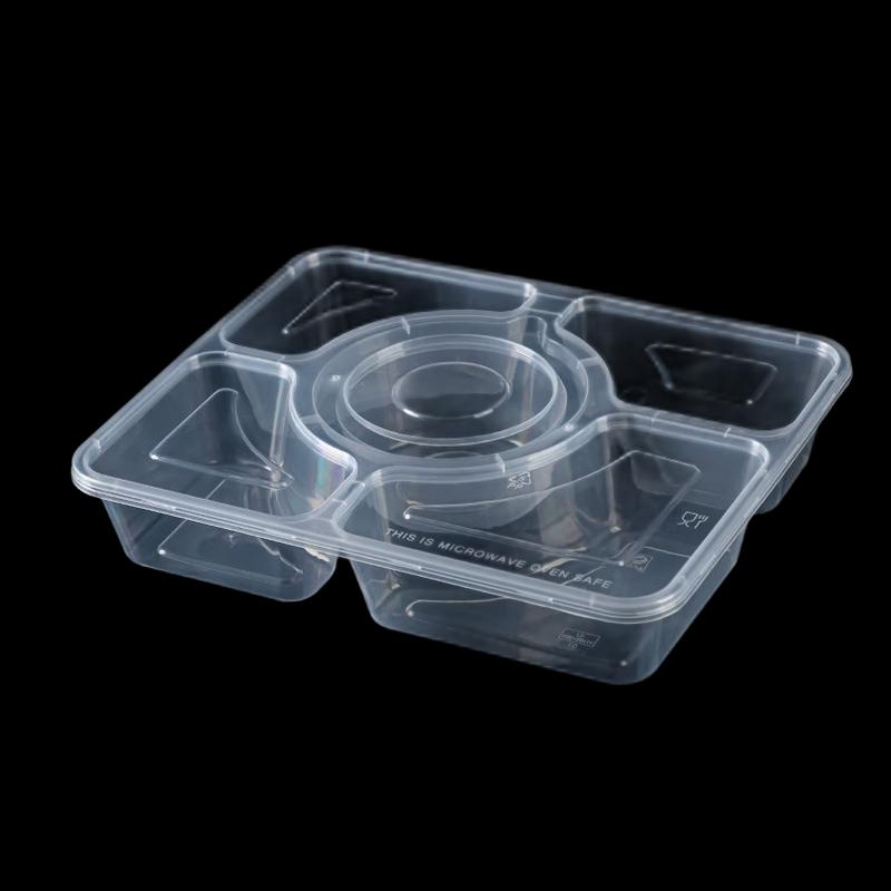 Disposable 5-Compartment PP Food Containers with Lids